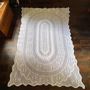 Vintage White Lace Tablecloth, 73" x 49"